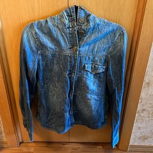 Denim Free People Button Down Hooded Jean Jacket
